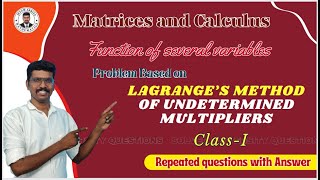 Lagrange’s method of undetermined multipliers  Functions of several variables  Class I [upl. by Halsy439]