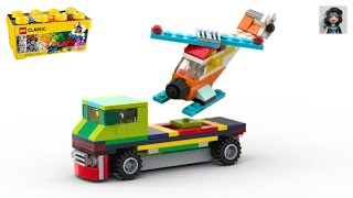 HELICOPTER TRANSPORTER TRUCK Lego classic 10696 ideas How to build [upl. by Esmaria]