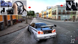 Forza Horizon 5  Drifting Skyline R34 in City w900° Steering Wheel Setup [upl. by Dailey903]