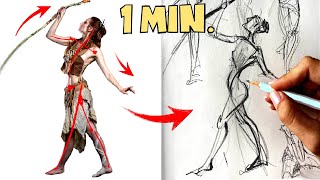 Draw ANY Pose in 1 Minute Gesture Drawing Practice [upl. by Hammond]