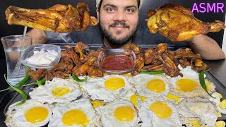 ASMR MUKBANG  TEN HALF FRY EGGS 🍳 AND FRY SPICY CHICKEN 🐓 GREEN CHILLIEat [upl. by Motteo]