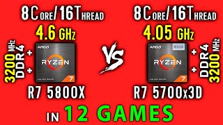 Ryzen 7 5800x vs Ryzen 7 5700x3D Test in 12 Games or R7 5700x vs R7 5700x3D  3D VCache Benchmark [upl. by Granthem]