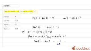 If sec theta  tan theta  4 then sec theta tan theta   CLASS 14  RRB ALP 13 Aug 2018 SHIF [upl. by Hemphill]