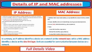 Details of IP and MAC addresses hpscexam kvscomputerteacher dsssbpgtcomputerscience [upl. by Appilihp]