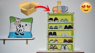 Manualidades Para decorar el Cuarto del BEBE Zapatera de cartón [upl. by Enrobso667]