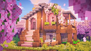 Minecraft  How to build a Cherry Blossom Survival House [upl. by Ecertal]