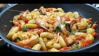 Gnocchi Gamberoni Rucola Pomodorini Potatoes Gnocchi with Shrimps Arugula and Cherry tomatoes [upl. by Acinad]