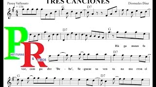 Tres Canciones Partitura Melodía y Acordes Ritmos Organeta Ricamúsica [upl. by Enelrats]