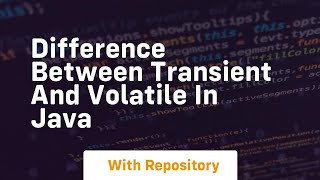 difference between transient and volatile in java [upl. by Nirik152]