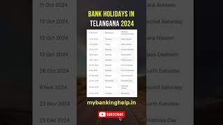 Telangana Bank Holidays in 2024 OCT NOV DEC shorts bankholidays [upl. by Lebasy684]