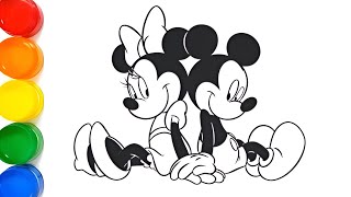 Coloring Mickey and Minnie Mouse Easy Step by Step Disney Minnie Mouse Drawing and Coloring 7 [upl. by Negiam]