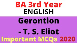 BA Objective Questions 2020 from Gerontion  poem by T S Eliot  MCQs [upl. by Ashwin]