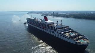 The Queen Mary 2 passes the beautiful new Everton Stadium on a calm blue sunlit Mersey 💙🛳️⚽️ [upl. by Llertak]