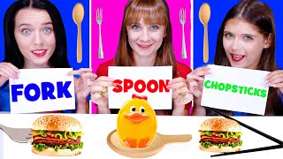 ASMR Spoon VS Fork VS Chopsticks Food Challenge By LiLiBu [upl. by Aihtnis]