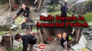 Daily lifestyle in Arunachal Pradesh Village girlPig foodcleanning villagelife [upl. by Layol152]