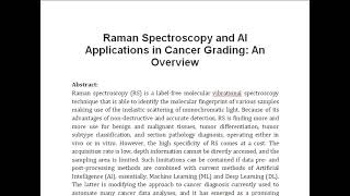 Raman Spectroscopy and AI Applications in Cancer Grading An Overview [upl. by Sanderson]