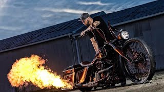 SICK HARLEY FLAME THROWER on a 30” Custom Bagger [upl. by Arvid]