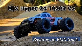 Mjx Hyper Go 10208 V2 110 truck bashing on the BMX track 美嘉欣 小怪兽 野外山地车场地飞坡） [upl. by Eseeryt387]