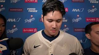 Shohei Ohtani Reacts to WalkOff Grand Slam and 4040 Season in Dodgers WalkOff Win [upl. by Namus]