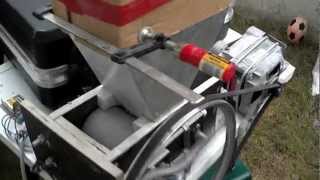 Home made DIY Concrete barley grain mill in action [upl. by Ahkihs]