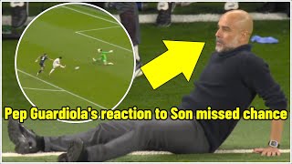 Pep Guardiolas reaction to Sons missed chance was so dramatic 😂 [upl. by Nalo]