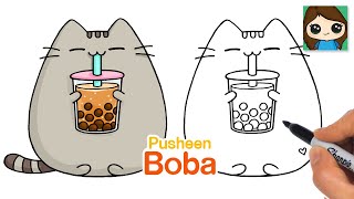 How to Draw Pusheen Drinking Boba [upl. by Lange513]