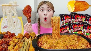 ASMR Mukbang Fire Spicy Noodles Buldak noodles chicken Eating show by HIU 하이유 [upl. by Olegnad]