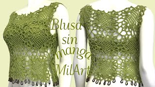 Blusa Crochet sin MANGA fácil con Sostén tejido 2 de 3 cc [upl. by Notyard]