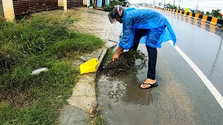 Abandon Culvert Drain On Street Road  Remove Grass Clogged Culvert Drain [upl. by Kussell]