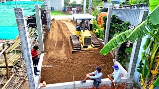 Skill Operator Bulldozer Komatsu D20P Working Moving Sand Filling In Foundation House And Truck [upl. by Nuy690]