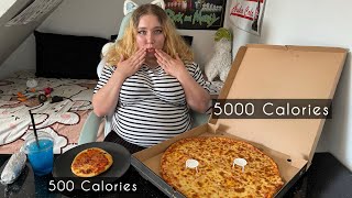 500 Calorie Pizza vs 5000 CALORIE PIZZA 🍕 [upl. by Ybrik]