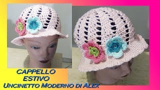 CAPPELLO ESTIVO FLORA TUTORIAL TUTTE LE TAGLIE uncinetto [upl. by Esimaj]