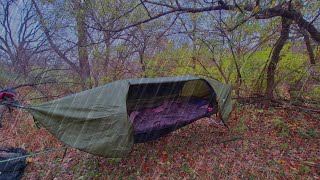 Camping in a RAIN STORM testing night cat lay flat hammock [upl. by Ahsenak436]