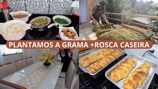 ALMOÇO CASEIRO COLOCAMOS A GRAMA FIZ ROSCA CASEIRA DELÍCIA CUIDANDO DO LAR E MAIS [upl. by Ilamad262]