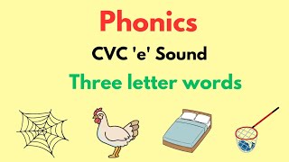 Short e sound Phonics CVC words Vowel  Phonics Three letter words Two letter words [upl. by Inalak]