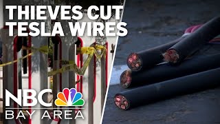 Thieves cutting cables from Tesla charging stations stealing copper inside [upl. by Namsaj759]