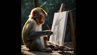 the monkey becomes a painter monkey funnyanimals monyet ai cuteanimals viralvideo fyp funny [upl. by Kovacev]