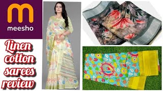 Meesho Sarees reviewLinen cotton sarees reviewDigital print sarees reviewcotton sarees review [upl. by Casmey622]