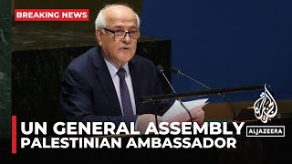 Palestinian ambassador to the UN addresses General Assembly [upl. by Miett]