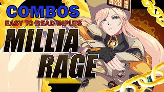 GGST MILLIA RAGE BASIC COMBO  EASY TO READ COMBO INPUTS  GUILTY GEAR STRIVE OPEN BETA  ZEPHELA [upl. by Leeda]