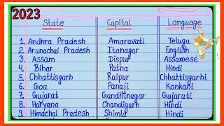 Indian StatesCapitalsLanguages In EnglishState Capital Language Of IndiaState Capital Language l [upl. by Fairbanks]