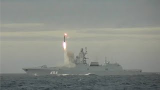 Russian Navy tests ZirconTsirkon Hypersonic Cruise Missile from Gorshkovclass Frigate [upl. by Yllatan]