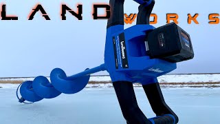 NEW Landworks Electric Ice Auger DRILLS 1100 INCHES Of Ice [upl. by Fogarty]