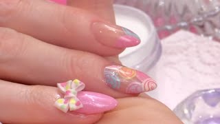 Love Heart Sweet Gel Polish design with 3D Acrylic Bow  Part 2 [upl. by Ferrand]