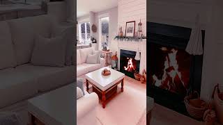 Cozy white cottage living room on a snowy daycozy ambience blizzard fireplace livingroom [upl. by Ellekram666]