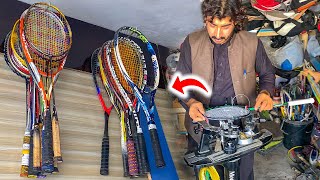 Amazing Process of Badminton Rackets Repairing  How to String a Professional Badminton Racket [upl. by Balcke]