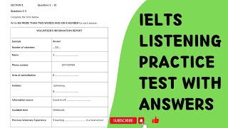 VOLUNTEER’S INFORMATION REPORT  IELTS Listening Practice Test with Answers 2023 [upl. by Schwinn]