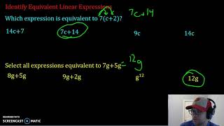 Identify Equivalent Linear Expressions [upl. by Aibar]