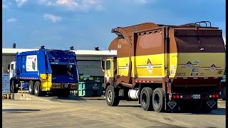 Garbage Trucks Pulling In To Recycling Facility  WatchingItWork [upl. by Ddat555]