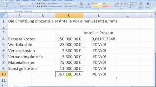 KurtzKurse MS Excel Die Ermittlung prozentualer Anteile von einer Gesamtsumme [upl. by Jariv]